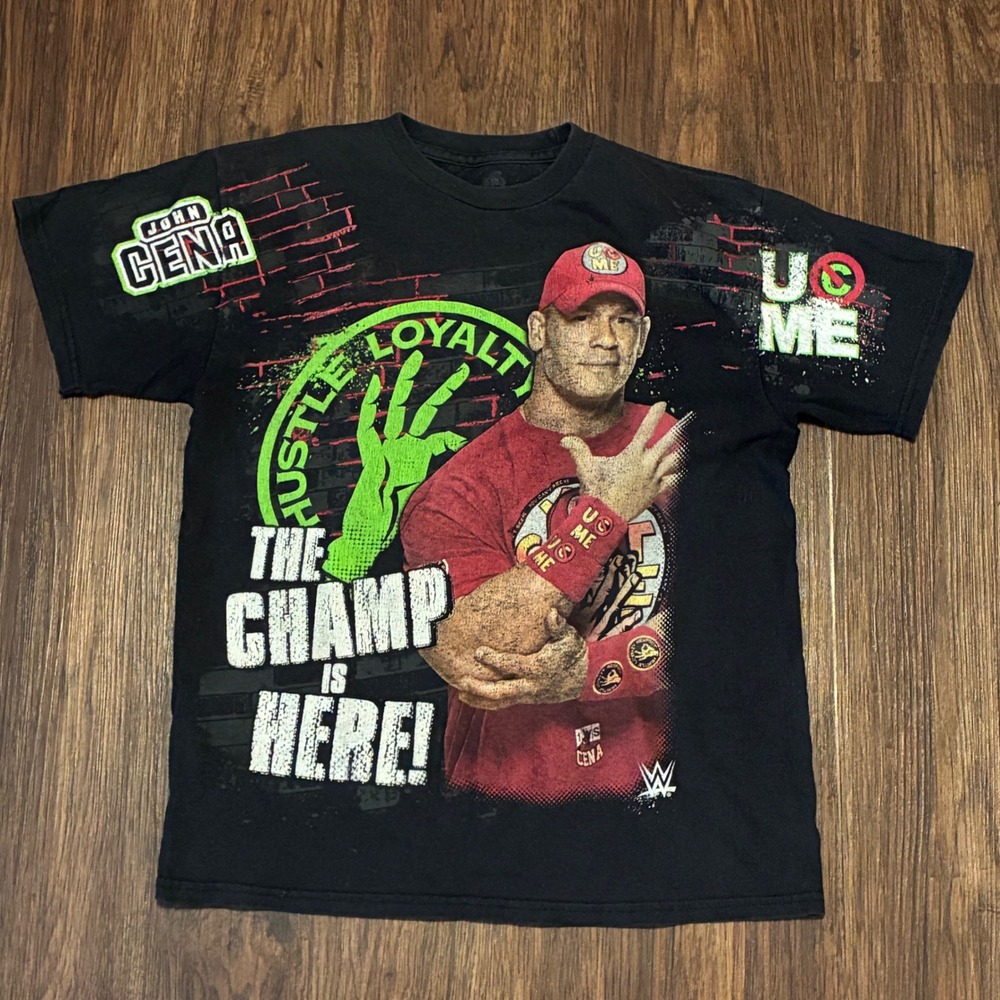 WWE John Cena The Champ Is Here T Shirt Adult Small (Youth XL) Black Hustle